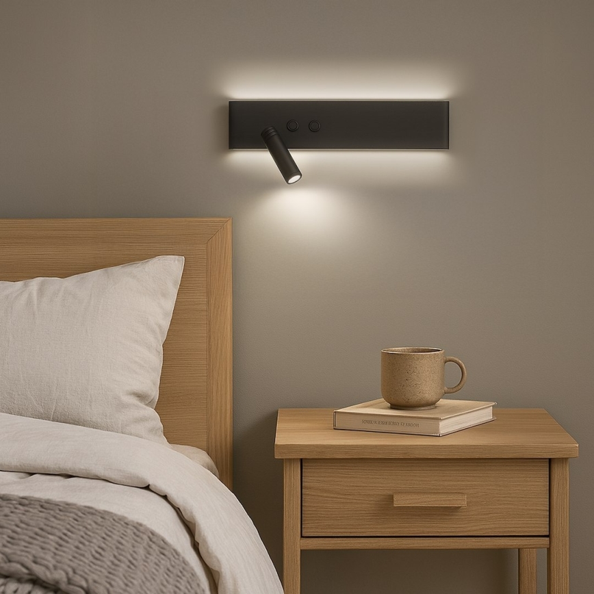 Faretto da parete a LED RESORT LED/10W/230V + LED/3W, nero, lato sinistro