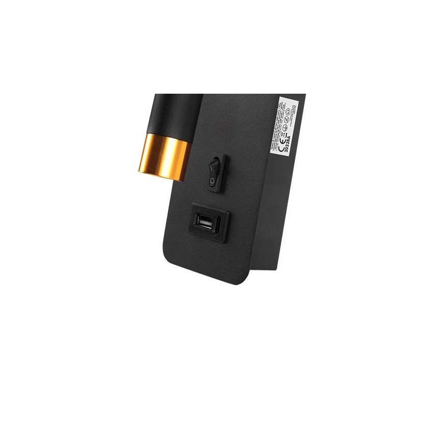 Faretto da parete con caricatore USB 1xG9/35W/230V nero/oro