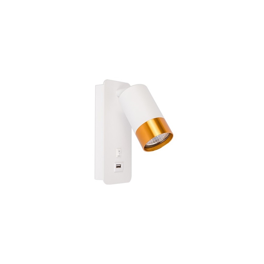 Faretto da parete con caricatore USB 1xGU10/35W/230V bianco/oro
