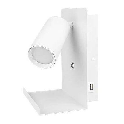 Faretto da parete con mensola e USB caricatore 1xGU10/35W/230V bianco