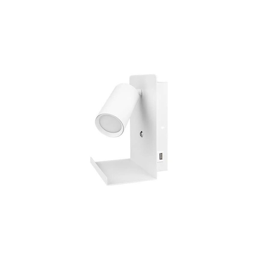Faretto da parete con mensola e USB caricatore 1xGU10/35W/230V bianco