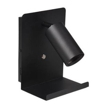 Faretto da parete con mensola e USB caricatore 1xGU10/35W/230V nero