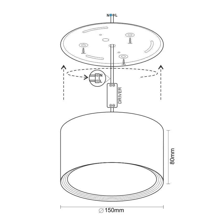 Faretto LED LED/17W/230V 4000K diametro 15 cm nero