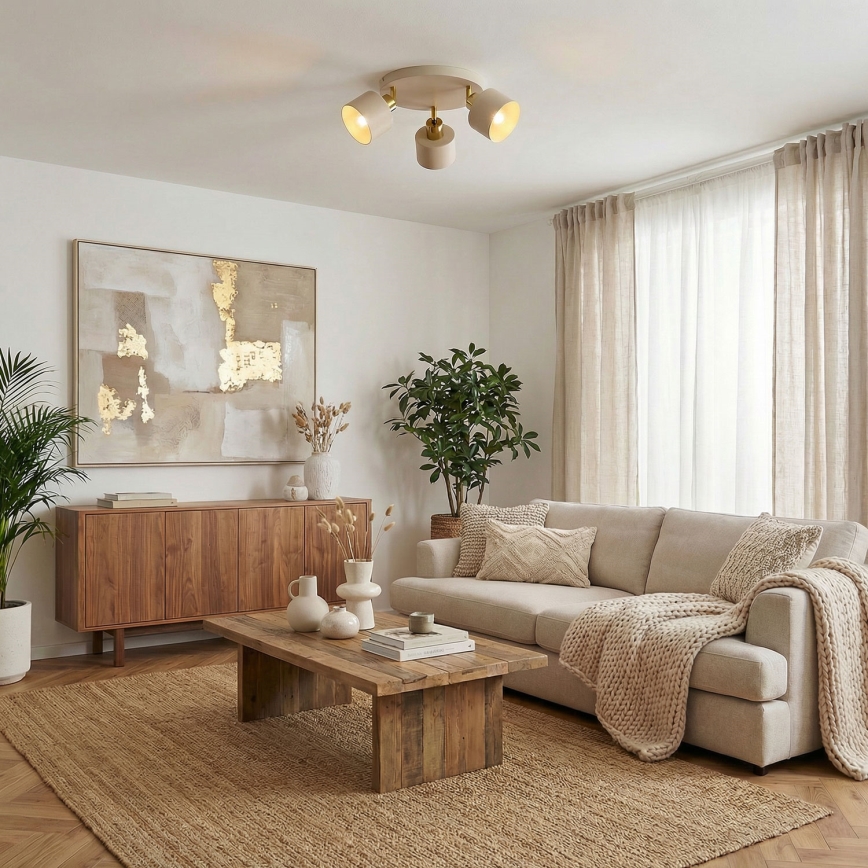 Faretto PARKLA 3xE27/15W/230V beige/oro