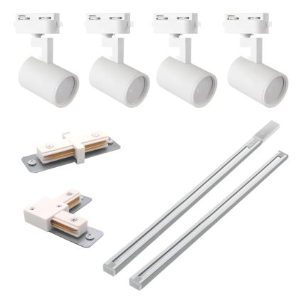 Faretto per sistema a binario LYNX 4xGU10/10W/230V + 2 x 75 cm sistema a binario bianco