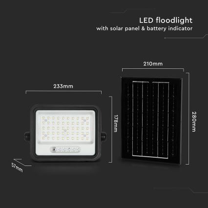 Proiettore solare LED dimmerabile LED/100W/3,2V 2000-8000K IP65 5000 mAh nero + telecomando