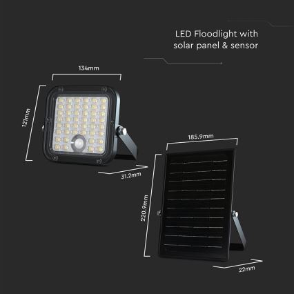 Faretto solare dimmerabile a LED con sensore LED/10W/3,7V 4000/6000K IP65 3600 mAh + telecomando