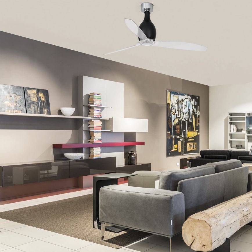 FARO 32026 - Deckenventilator MINI ETERFAN schwarz/klar d 128 cm + Fernbedienung