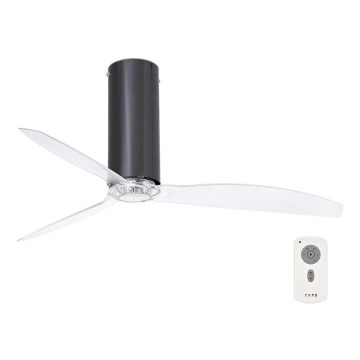 FARO 32035 - Deckenventilator TUBE FAN schwarz/klar d 128 + Fernbedienung