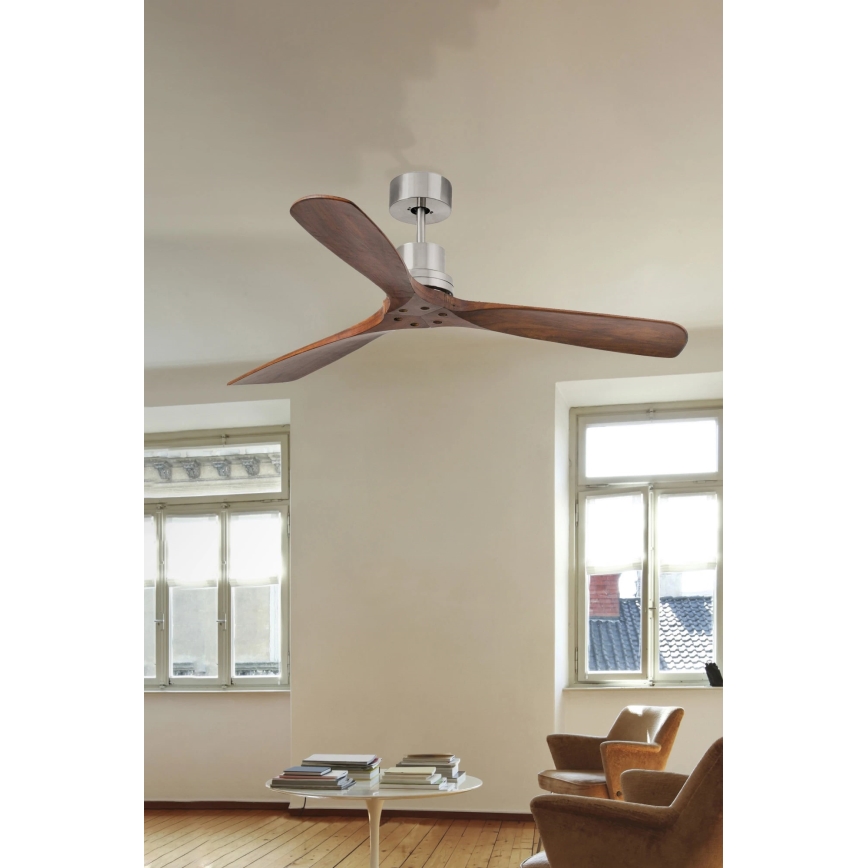 FARO 33370DC - Ventilatore da soffitto LANTAU marrone/cromo opaco d. 132cm  + telecomando