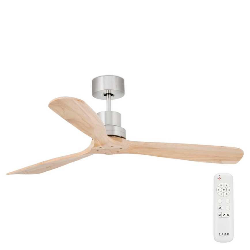 FARO 33373DC - Ventilatore da soffitto LANTAU legno/cromo opaco  d. 132cm + telecomando