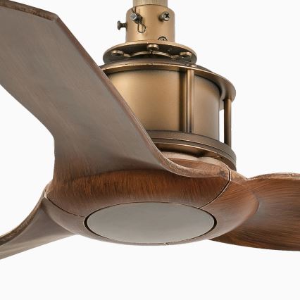 FARO 33428WT - Ventilateur de plafond JUST FAN S, diamètre 81 cm, brun/laiton, Wi‑Fi Tuya + télécommande
