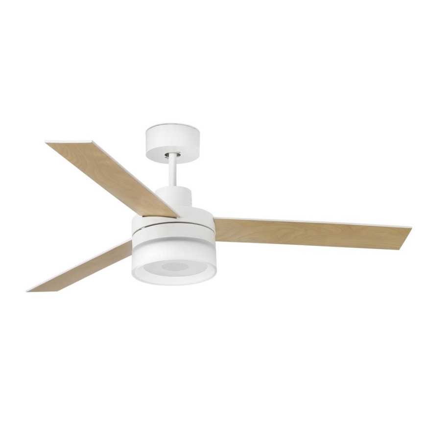 FARO 33460 - LED-Deckenventilator mit Lautsprecher ICE LED/15W/230V weiß/braun + Fernbedienung