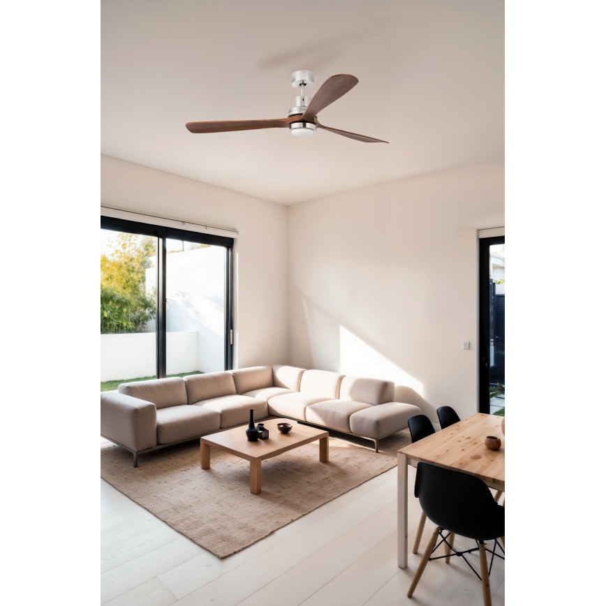 FARO 33463DC - LED-Deckenventilator LANTAU LED/12W/230V Holz/matt Chrom d 168 cm + Fernbedienung