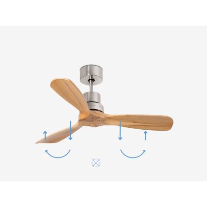FARO 33509DC - Ventilateur de plafond MINI LANTAU chrome mat/bois d. 107 cm + Télécommande