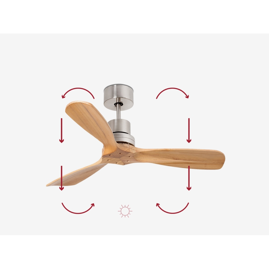 FARO 33509DC - Ventilateur de plafond MINI LANTAU chrome mat/bois d. 107 cm + Télécommande