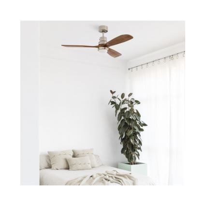 FARO 33518DC - Ventilateur de plafond LANTAU LED/15W/230V chrome mat/bois + Télécommande