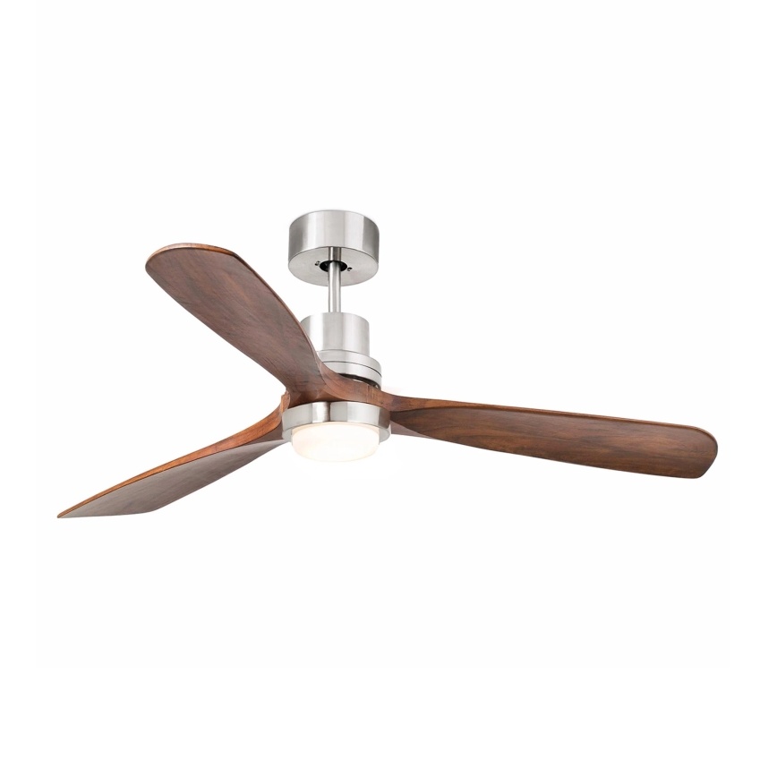 FARO 33518DC - Ventilateur de plafond LANTAU LED/15W/230V chrome mat/bois + Télécommande