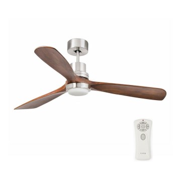 FARO 33518DC - Ventilateur de plafond LANTAU LED/15W/230V chrome mat/bois + Télécommande