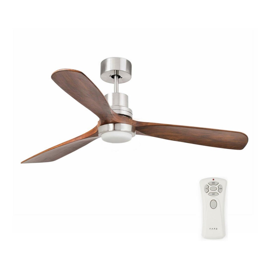 FARO 33518DC - Ventilateur de plafond LANTAU LED/15W/230V chrome mat/bois + Télécommande