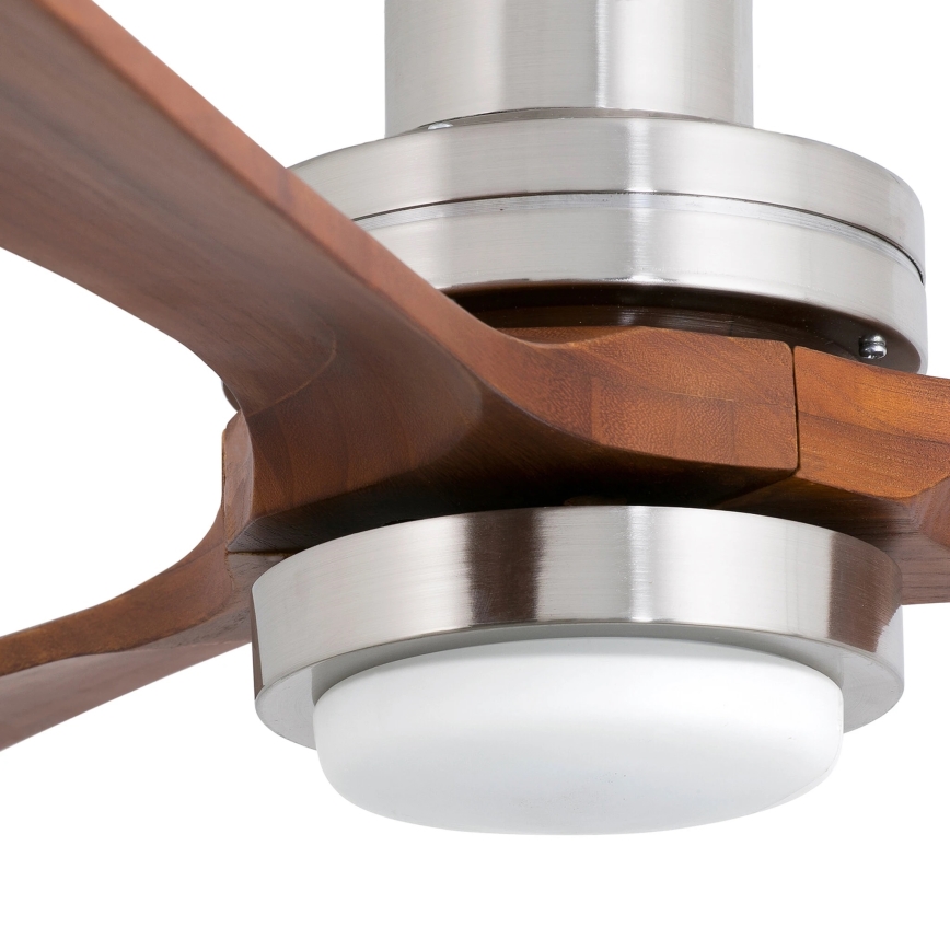 FARO 33518DC - Ventilateur de plafond LED LANTAU LED/15W/230V Ø 132 cm chrome mat/bois avec télécommande
