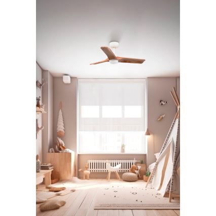 FARO 33805-1TW - Dimmbarer LED-Deckenventilator HEYWOOD S LED/10W/230V 2700/4000/6000K Holz/weiß d 90 cm + Fernbedienung