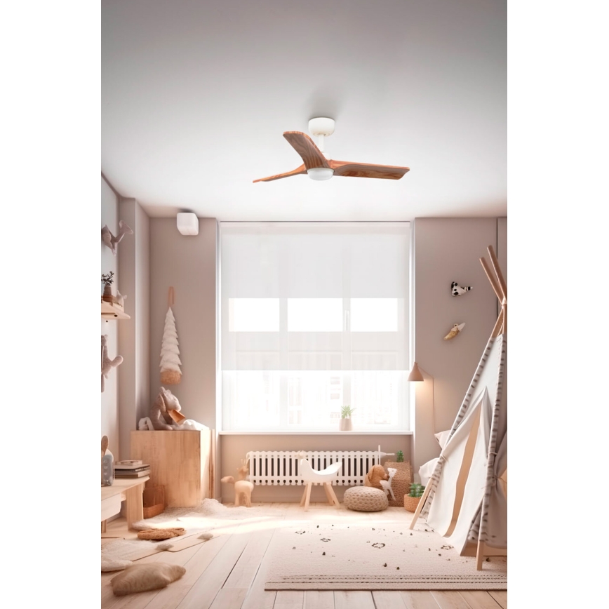 FARO 33805-1TW - Dimmbarer LED-Deckenventilator HEYWOOD S LED/10W/230V 2700/4000/6000K Holz/weiß d 90 cm + Fernbedienung