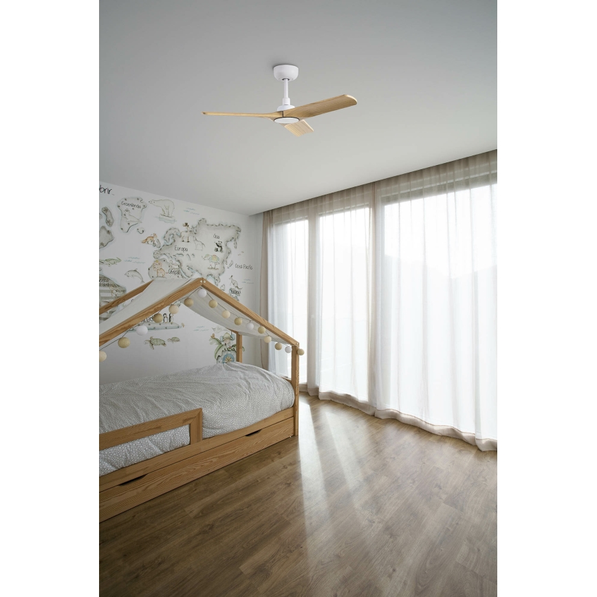 FARO 33805WT - Ventilateur de plafond HEYWOOD S bois/blanc d. 90 cm Wi-Fi Tuya + Télécommande