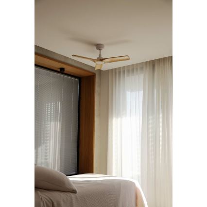 FARO 33805WT - Ventilateur de plafond HEYWOOD S bois/blanc d. 90 cm Wi-Fi Tuya + Télécommande
