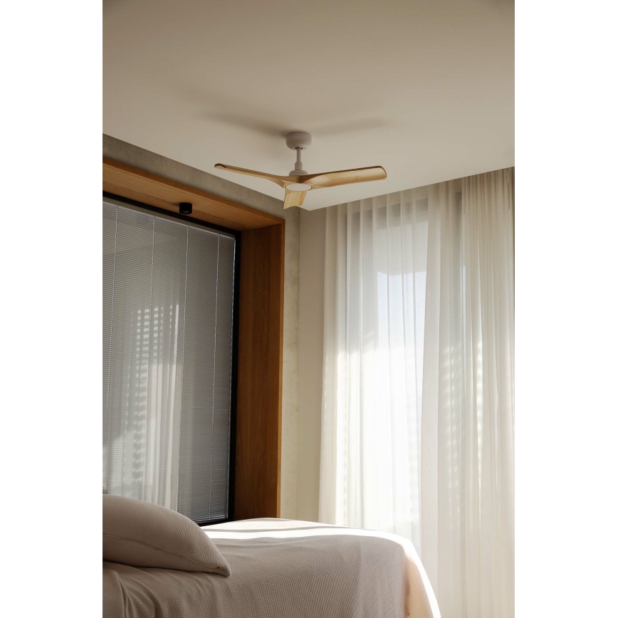 FARO 33805WT - Ventilateur de plafond HEYWOOD S bois/blanc d. 90 cm Wi-Fi Tuya + Télécommande