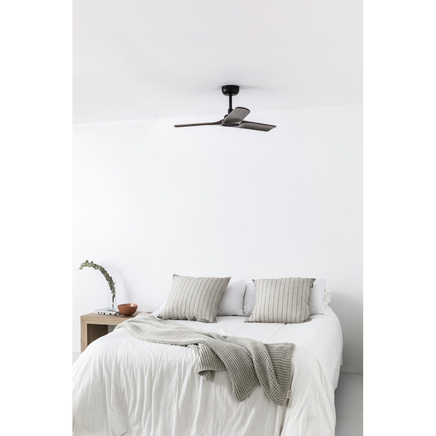 FARO 33806WT - Ventilateur de plafond HEYWOOD S bois/noir d. 90 cm Wi-Fi Tuya + Télécommande