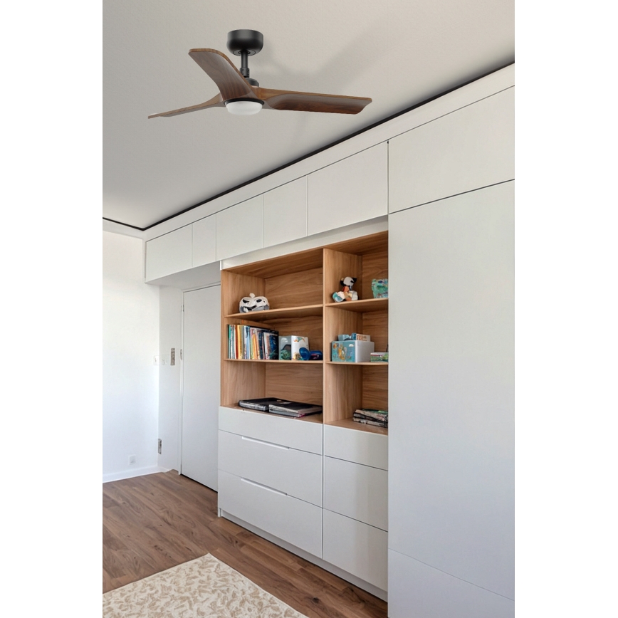 FARO 33806WT1S - ventilateur de plafond LED à intensité variable HEYWOOD S LED/10W/230V 2700/3000/4000K diam. 90 cm bois/noir Wi-Fi Tuya + télécommande