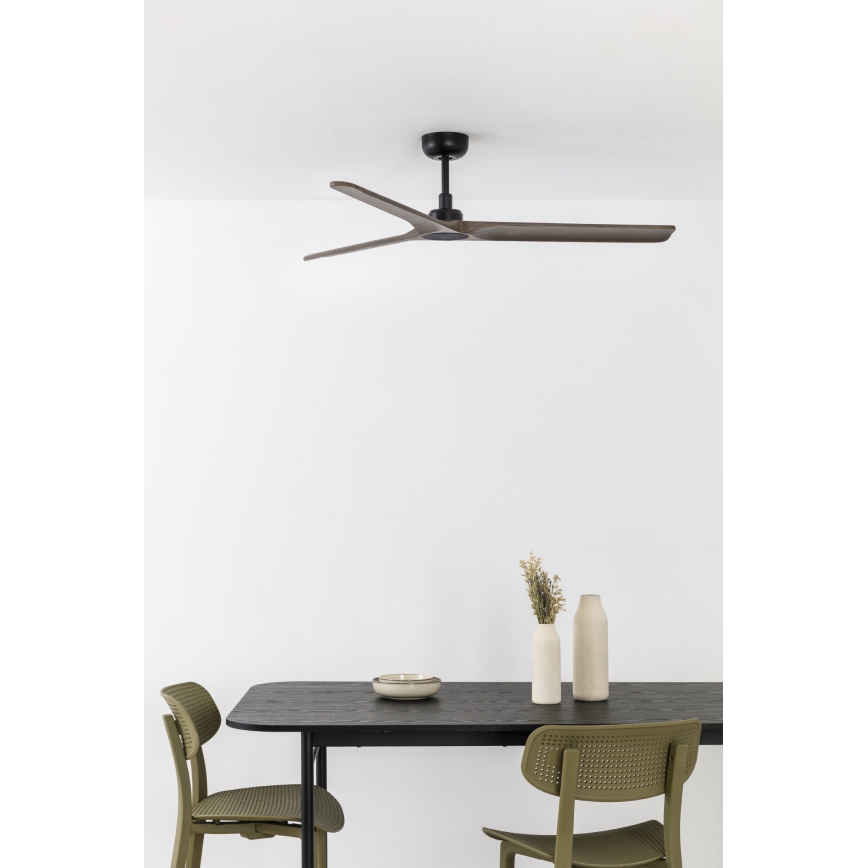 FARO 33809WT - Ventilatore da soffitto HEYWOOD L legno/nero diametro 132 cm Wi-Fi Tuya + telecomando