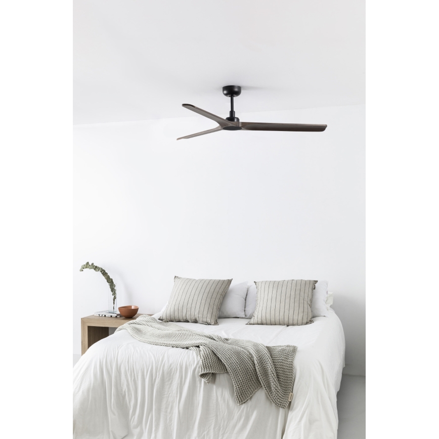 FARO 33809WT - Ventilatore da soffitto HEYWOOD L legno/nero diametro 132 cm Wi-Fi Tuya + telecomando