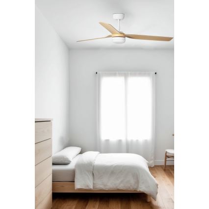 FARO 33816WT1S - Ventilatore da soffitto LED dimmerabile PUNT M LED/18W/230V 2700/3000/4000K Ø 132 cm beige/bianco Wi‑Fi Tuya + telecomando