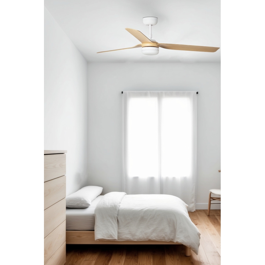 FARO 33816WT1S - Ventilateur de plafond LED à intensité réglable PUNT M LED/18W/230V 2700/3000/4000K Ø 132 cm beige/blanc Wi-Fi Tuya + télécommande