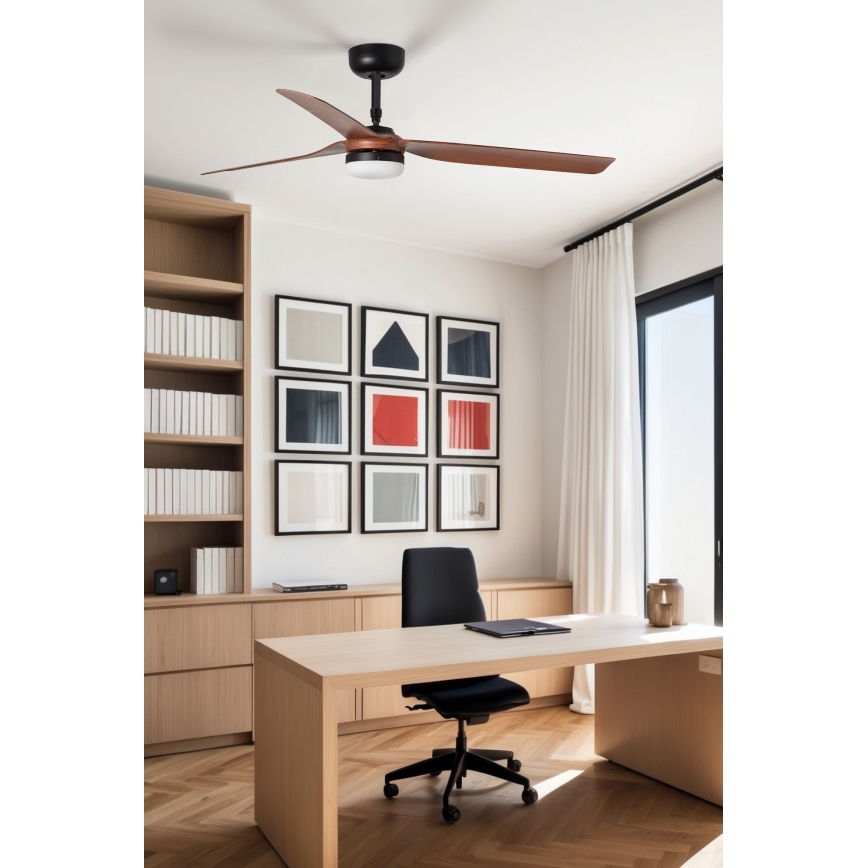 FARO 33817WT-21 - Ventilatore da soffitto LED dimmerabile PUNT M LED/18W/230V marrone/nero Ø 132 cm Wi-Fi Tuya + telecomando