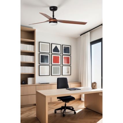 FARO 33817WT1S - Ventilatore da soffitto dimmerabile a LED PUNT M LED/18W/230V 2700/3000/4000K Ø 132 cm marrone/nero Wi‑Fi Tuya + telecomando