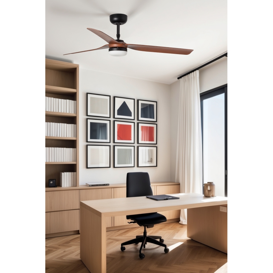 FARO 33817WT1S - Ventilatore da soffitto dimmerabile a LED PUNT M LED/18W/230V 2700/3000/4000K Ø 132 cm marrone/nero Wi‑Fi Tuya + telecomando