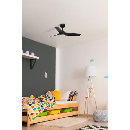 FARO 33825-1TW - Ventilateur de plafond LED réglable en intensité HEY S LED/10W/230V 2700/3000/4000K noir Ø 90 cm + télécommande