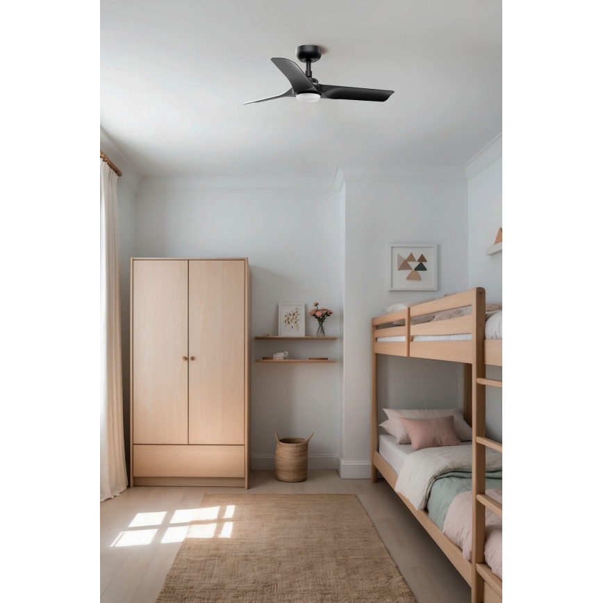 FARO 33825WT-1TW - Ventilatore da soffitto dimmerabile a LED HEY S LED/10W/230V 2700/4000/6000K nero diametro 90 cm Wi-Fi Tuya + telecomando