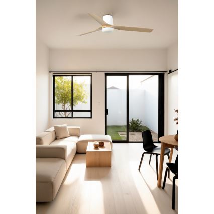 FARO 33829WT-1TW - Dimmbarer LED-Deckenventilator PUNT TUB M LED/18W/230V 3000/4200/6500K braun/weiß d 132 cm Wi-Fi Tuya + Fernbedienung