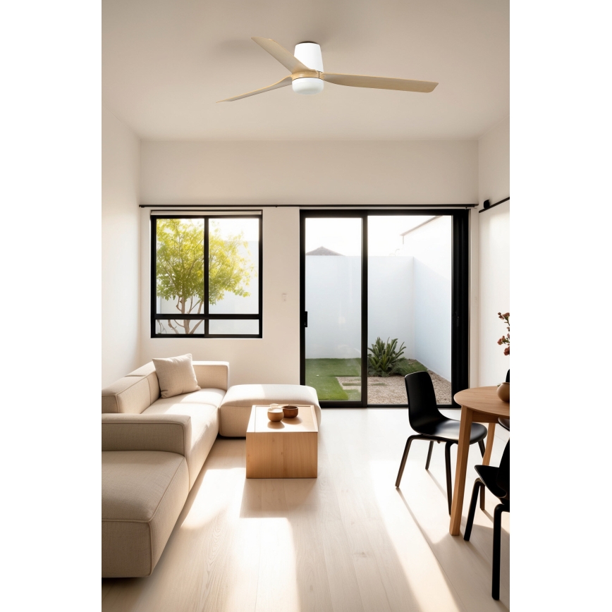 FARO 33829WT-1TW - Ventilatore da soffitto dimmerabile a LED PUNT TUB M LED/18W/230V 3000/4200/6500K marrone/bianco diametro 132 cm Wi-Fi Tuya + telecomando