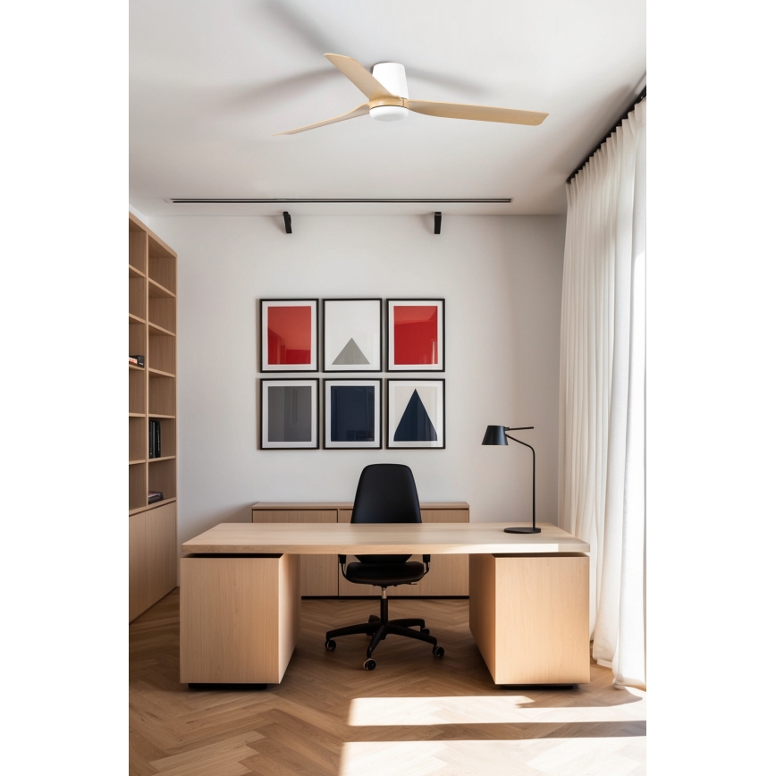 FARO 33829WT - Ventilateur de plafond PUNT TUB M marron/blanc d. 132 cm Wi-Fi Tuya + Télécommande