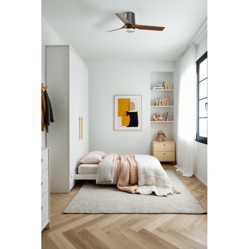 FARO 33835-1TW - Ventilateur de plafond à intensité variable MINI PUNT TUB S LED/10W/230V 2700/4000/6000K d. 90 cm marron/noir + Télécommande