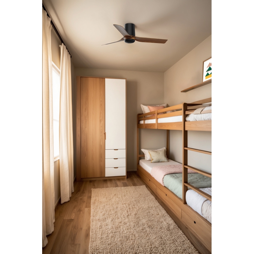 FARO 33835WT - Ventilatore da soffitto MINI PUNT TUB S marrone/nero diametro 90 cm Wi-Fi Tuya + telecomando