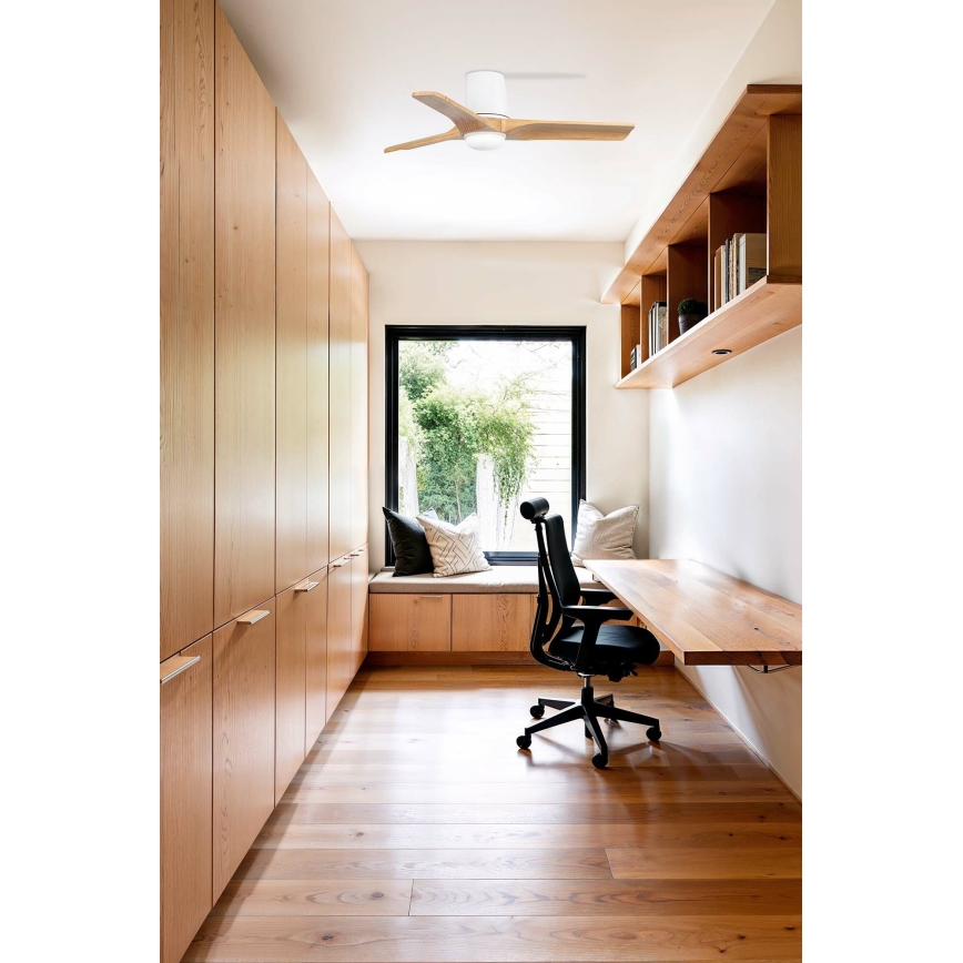 FARO 33836-1TW - Dimmbarer LED-Deckenventilator HEYWOOD TUB S LED/10W/230V 2700/4000/6000K Kiefer/weiß d 90 cm + Fernbedienung