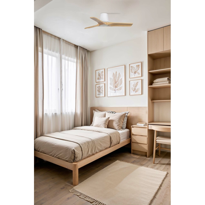FARO 33836WT - Ventilateur de plafond HEYWOOD TUB S pin/blanc d. 90 cm Wi-Fi Tuya + Télécommande
