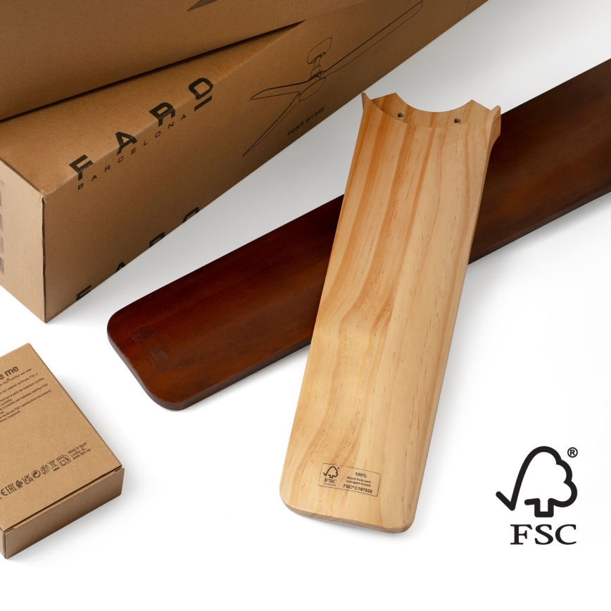 FARO 33837WT - Ventilatore da soffitto HEYWOOD TUB in pino/nero diam. 90 cm Wi-Fi Tuya + telecomando