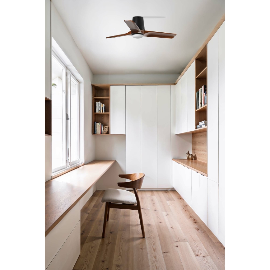 FARO 33837WT - Ventilatore da soffitto HEYWOOD TUB S pino/nero diametro 90 cm Wi-Fi Tuya + telecomando